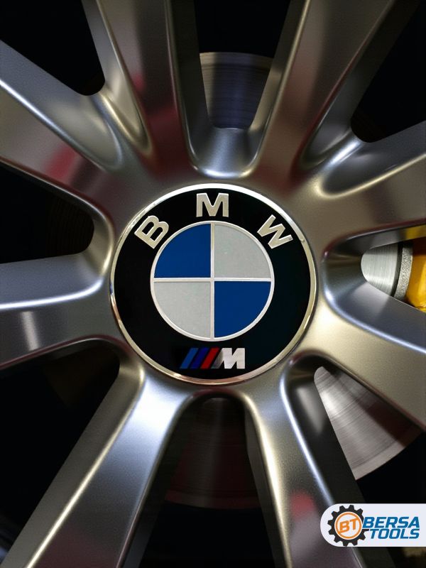 Наклейки на колесные диски, 56 мм, BMW М сине-белые (5 шт)