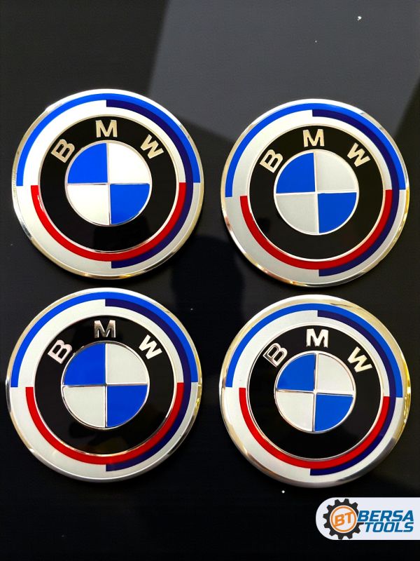 Наклейки на колесные диски, 65 мм, BMW с полосками (5 шт)