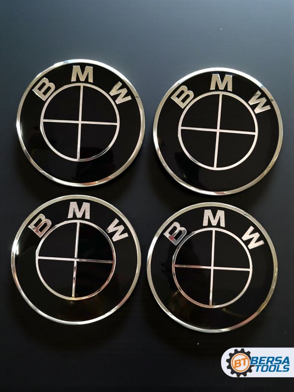 Наклейки на колесные диски, 65 мм, BMW черные (5 шт)