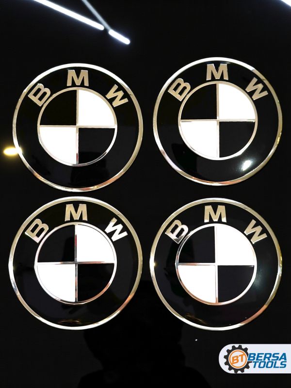 Наклейки на колесные диски, 65 мм, BMW черно-белые (5 шт)
