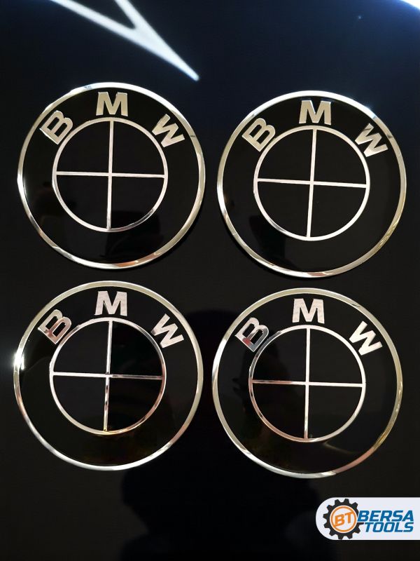 Наклейки на колесные диски, 60 мм, BMW черные (5 шт)