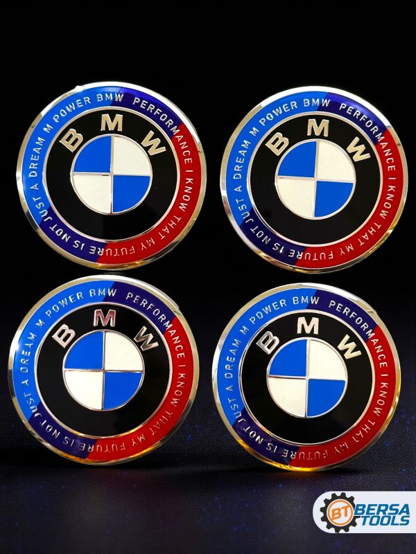 Наклейки на колесные диски, 65 мм, BMW с надписью (5 шт)