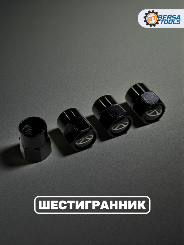 Колпачки на ниппель с эмблемой CHERY черные, 4 шт