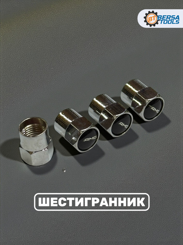 Колпачки на ниппель с эмблемой Mercedes-AMG хром, 4 шт