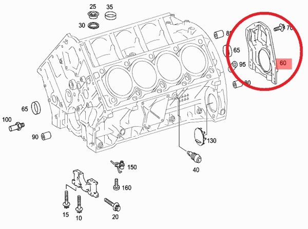 Крышка коленвала задняя с сальником Mercedes-Benz (A2730100614)