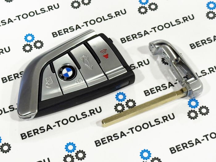Корпус смарт-ключа для BMW (4 кнопки) серебро, с кнопкой "звук"